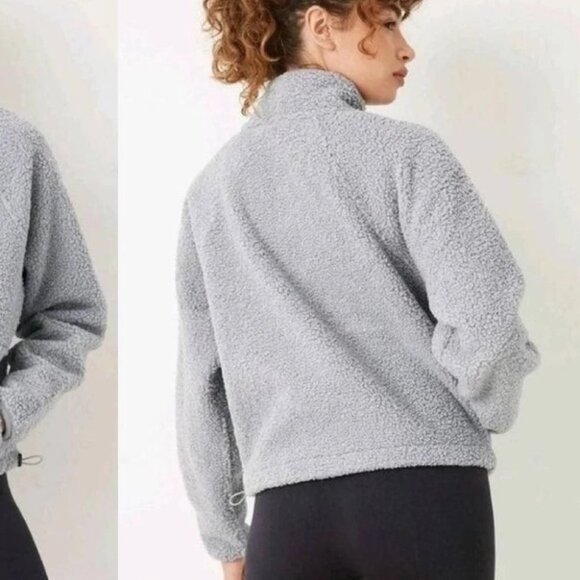 JoyLab Quarter Zip Cozy Sherpa Fleece Pullover with Pockets and Drawstring Cinch - Picture 5 of 7